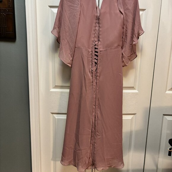 NWT Mauve Chiffon Evening Dress – Size 16 – Ruched Waist – Rhinestone - Picture 5 of 6